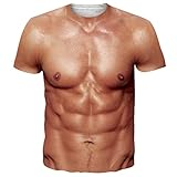 RAISEVERN 3D T-Shirt Herren Muskeln Lustig Coole Pseudomuskeln Druck Tshirt Jugendliche Junge Männer Party Geschenk Bekleidung, XL