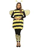 YOUDTIAN Halloween-Kostüm für Damen, Hummel-Kostüm, Cosplay-Set, Bienenkleid mit Flügeln, Stirnband, Beinärmeln, lustiges Tier-Cosplay-Kostüme (Gelb A, 2XL)