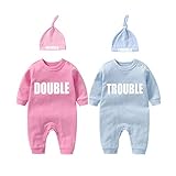 culbutomind baby Zwillinge Baby Bodys Doppel Ärger süßes Outfit mit Hut Baby Pyjamas Zwillinge Geschenk(Pulverblau 6M)