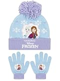 Disney Frozen Wintermütze Kinder | Frozen Handschuhe Und Hut Set | Anna Un Elsa Mütze Set | Einheitsgröße Blau