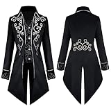 Mittelalter Kleidung Herren Frack Jacke Smoking Steampunk Mantel Gothic Männer Captain Jack Sparrow Kostüm Halloween Karneval Faschingskostüme Viktorianisches Renaissance Vikings Gehrock Schwarz XL