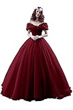 Victory Bridal Wunderschoen Weinrotes Kurzarm Abendleider Quincenera Ballkleider Lang Promkleider Cinderella -38 Weinrot