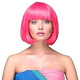 KarneLux Perücke Bob mit Pony - Kurzhaarperücke für Fasching, Karneval und Motto Partys - Damen Charleston Perücke im 20er Jahre Look (Pink)