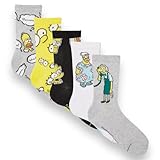 Primark Limited Simpsons Socken, 5er-Pack Simpsons Socken, offiziell lizenzierte Socken, Größe 40-42, Schwarz, weiß und grau, 40-42