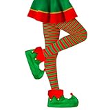 W WIDMANN MILANO Party Fashion - Strumpfhose gestreift, 70 DEN, Elfen, Weihnachtsmann, Weihnachten