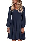 Zeagoo Langarm Kleid Damen Casual V-Ausschnitt Herbstkleid Freizeit Locker Tshirt Kleid Winterkleid mit Taschen