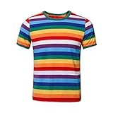NUWIND Herren Regenbogen T-Shirt Männer gestreiftes Rundausschnitt Kurzarm Basic Oberteil Stranger Kostüm Staffel 3 (L)