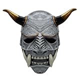 nezababy Samurai Maske Oni Maske halbes Gesicht Hannya Maske japanischer Krieger Geistergesicht Kopfbedeckung Dämonenauftritts Requisiten Halloween Zubehör (Samurai Maske-A)