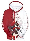 AMOMA Cosplay Anime Spiel Genshin Impact 3D Digital Hoodie Freizeit Lange Ärmel Unisex Kapuzenpullover Sweatshirt(XS,Amber-RW)