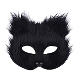 FakeFace Fellige Fuchsmaske Halloween Maske Tier Halbgesichtsmaske Fuchs Häschen Masken Verkleidungs-Augenmaske Halloween Cosplay Kostüm Karneval Party Kostüm Requisiten,schwarz