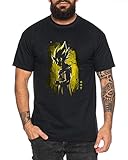 Goko Sard - Herren T-Shirt Son Ruffy Luffy Naruto Saitama One Dragon Master Goku Ball Vegeta Turtle Roshi Piece Golds Db, Farbe:Schwarz, Größe:L
