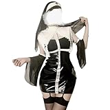 Temptshow Damen Cosplay Nonne Unterwäsche schelmisch Anime Dienstmädchen Hoher Schlitz Sexy Kleid (Schwarz4), Einheitsgröße