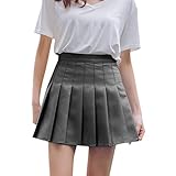 Grauer Rock Kurz, Faltenrock Damen Kurz Mini Rock - A-Linie Kurz Minirock Schuluniform Hohe Taille Cheerleader-Rock Plissee Skaterrock