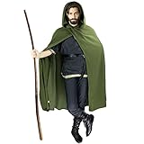 Grüner Renaissance Kapuzenumhang Mittelalter Kleidung Herren Hexenmantel mit Kapuze Hobbit Kostüm