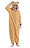 Loiahoer Unisex Erwachsene Sherpa Bär Onesie Kostüm Pyjama Halloween Cosplay Kostüm Neuheit Tier Weihnachten Pyjama Set für Familie & Paare,Braun,L