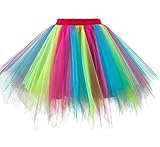 Girstunm Damen Tutu Tüllrock 50er Vintage Tüllrock Petticoat Mehrfarbig Bubble Tanzkleid Rock Unterrock Tütü Kurz Ballett Regenbogen X-Large