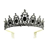 Cranight Schwarze Barockkrone Hochzeit Tiara Braut Tiara Kristall Strass Krone Tiara Stirnband Kristall Stirnband für Hochzeit Abschlussball Party Halloween Party Schwarz, Strass, Kristall