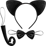 WILLBOND 3er Set Ohren Stirnbänder für Kinder: Katzenohren, Katzenschwanz, Gelübde-Krawatte - Unisex-Kinder Kostüm Zubehör für Halloween