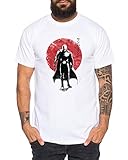 Saitama Sun - Herren T-Shirt Son Ruffy Luffy Saitama One Dragon Goku Ball Vegeta Punch Man Piece, Größe:XXL, Farbe:Weiß