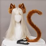 JIAHG Halloween Kostüme Plüsch Katzenohren katzenschwanz Cosplay Set katzenschwanz und Ohren Katzenohren Ohren Haarspange Headwear Damen Halloween Fasching Karneval Masquerade Cosplay Frauen