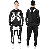 NOROZE Herren Halloween Skelett Trainingsanzug Kapuzenpullover Pullover Jogger Unisex Set Jogginganzug (M, Skelett Schwarz)