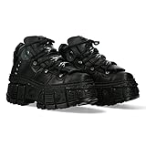 New Rock M.WALL106-S12 Unisex-Stiefel, TANK-Sohle, mit Schnürung, Leder, Schwarz, Unisex, Schwarz , 38 EU