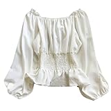 Bastwahl Rüschenbluse Damen 70Er Langarm Elegant - Renaissance Top Mittelalter Bluse Trompetenärmel Off Shoulder Gothic Viktorianische Shirt Taille Gürtel Pirate Halloween Karneval Kostüm