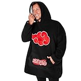 Naruto Übergroße Herren Hoodie Decke mit Ärmeln Oversized Kapuzenpullover Tragbare Decken Geschenke (Schwarz/Rot)