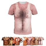 T-Shirts Für Herren Tshirt T Shirt Muskelshirts T-Shirt Muskel Kostüm Hässlich Muscle Sixpack Brusthaartoupet Karneval Fasching Lustige Herren X03 Braun,M
