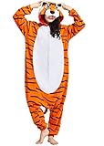 DarkCom Tier Onesie Halloween Cosplay Tiger Kostüm Karneval Einteiliger Pyjamas Jumpsuit für Frauen und Männer XL