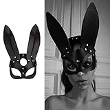 SINSEN Damen Leder Bunny Maske Ohren Sexy Halbgesicht Kaninchen Augenmaske Cosplay Bunnymask Kostüm Halloween Party Maskerade Karneval Zubehör