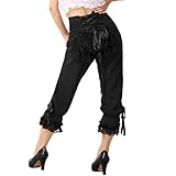 COSDREAMERBasilikum Frauen Gothic Steampunk Elastische Taille Breeches Piraten Kostüm Hose, Schwarz M