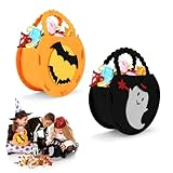 2 Stück Halloween Eimer für SüßIgkeiten, CHSEROK Halloween Taschen, Trick or Treat, Halloween Korb Kinder-Fledermaus-Geistermuster zur Aufbewahrung von Halloween-Süssigkeiten