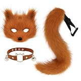 hbbhml Pelzige Katze Fuchs Maske Wolf Schwanz Karneval Halloween Party Cosplay Kostüm Leder Hals Choker Zubehör Set für Kinder Erwachsene