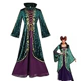 Generisch Winifred Sanderson Kostüme | Halloween Kostüm Hocus-Pocus | Mittelalterliches Grünes Samtkleid Für Damen | Grünes Hexenrobenkleid Für Halloween Karnevalskostüme