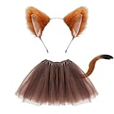 FUIPVGI 3 teiliges Fuchs Kostüm im Lieferumfang enthalten, künstliche Fuchsohren,Fuchsschwanz, Tutu-Rock für Erwachsene und Kinder,Verkleiden von Fuchs-Cosplay, Halloween-Kostüm, Bühnenshow (braun)