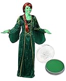 I LOVE FANCY DRESS FIONA PRINZESSIN KOSTÜM VERKLEIDUNG - RENAISSANCE TUDOR KÖNIGIN - GRÜNES KLEID MIT GOLDENEN STICKERIEN + ROTE ZOPF PERÜCKE + GRÜNES MAKE UP (X-GROẞ)