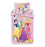 Disney Prinzessinnen Bettbezug für Kinder, Bettwäsche 140 x 200 cm, Kissenbezug 70 x 90 cm, 100 % Baumwolle