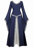 Jutrisujo Mittelalter Kleid Renaissance mit Trompetenärmel Party Kostüm bodenlang Vintage Retro Costume Cosplay Damen Blau L