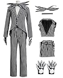Hallojojo Jack Skellington Kostüm für Herren und Damen Halloween Outfit Skelett Jack Verkleidung Schwarz und Weiß Gestreifter Anzug Uniform Gothic Weihnachten Halloween Karneval Party Kostüm