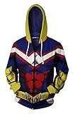 QYIFIRST Sweatshirt Pulli Hero Academia All Might Hoodie Jacke Cosplay Kostüm Pullover mit Knopfleiste Strickjacke Unisex Blau 3XL (Chest 119cm)