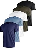 E-LIINJOYE 5 er Pack Sport Herren Tshirts Schnelltrocknend Atmungsaktive Männer Sommer Funktionsshirt Trainingsshirt Fitness Laufshirt Rundhals Kurzarm T Shirt Herren Set，L 5P3