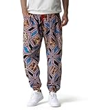 MakingDa Herren-Jogginghose aus Baumwolle mit Paisley bedruckter Hippie-Stil Weite Beinhose Lockere Passform bequem für Strand Spazierengehen Laufen Joggen-2-XXL