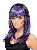 Smiffys Perücke Glamour-Hexe, Schwarz und Purpur, Lang mit Fring