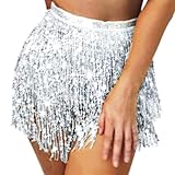 Flovel Damen Rock mit Pailletten Quaste Bauchtanz Hüfttuch Rave Kostüm Fransenrock Halloween Rave Outfit für Damen und Mädchen