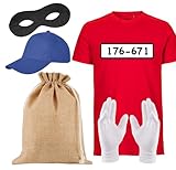 TK Gruppe Timo Klingler 5x Gangster Panzerknacker Unisexgröße 170-190 cm Bandit Tshirt mit Accessoires Einbrecher - Damen - Herren Kostüm Fasching & Karneval - 176-671