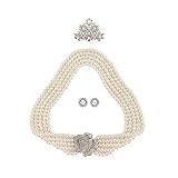 Utopiat Perlenschmuck Set Damen in Premium Qualität – 3-Teiliges Flapper Stil Brautschmuck Accessoire Set - Inspiriert von Audrey Hepburn als Holly Golightly in Frühstück bei Tiffany