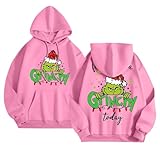 Pyjama Grinch Damen Grinch Pullover Flauschig Weihnachtspullover Damen Lustig üBergroßE Langarm Kapuzenpullover Mit Taschen Mode Weihnachten Grafik Backprint Sweatshirts Pyjama Damen Grinch