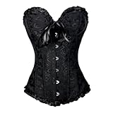 PhilaeEC Damen Schnürkorsett Top Übergröße Satin Floral Boned Overbust Bustier Lingerie(Schwarz, M)