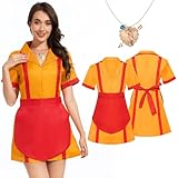 Risingor 2 Broke Girls Kostüm, Caroline und Max Kostüm mit Broke Girls Schürze Halsketten, Damen Kellnerin Kostüm, Maid Dress für Damen Karneval Geburtstage Cosplay Motto-Party (XL)